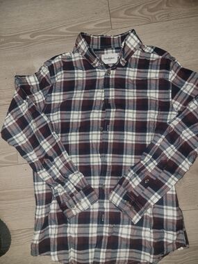 Goodfellow & Co Men's Maroon and White Plaid Button-Down Shirt